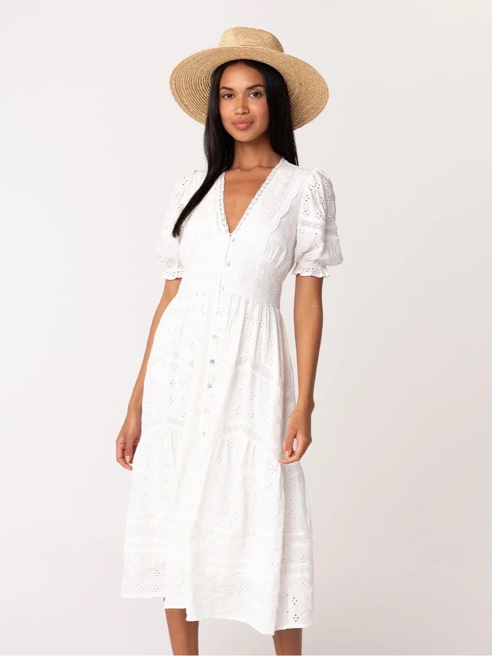 White Eyelet‎ Button-Front Maxi Dress